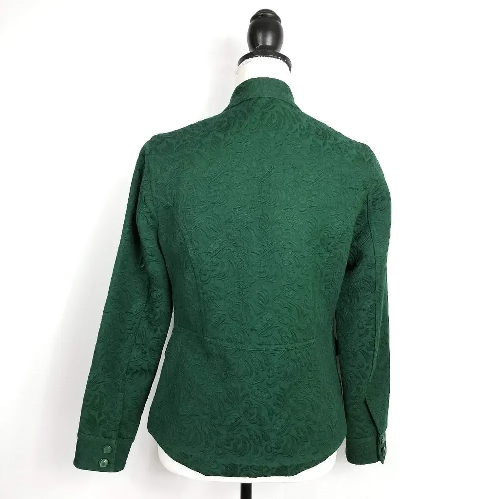 Chico's Green Jacquard Tapestry Zip Front Blazer Jacket - Picture 3 of 7
